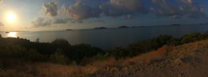 Panoramic view of the Seventeen Islands at Sunset.